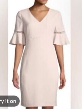 Karl Lagerfeld V-Neck Bell Sleeve Midi Dress in Blush Pink
